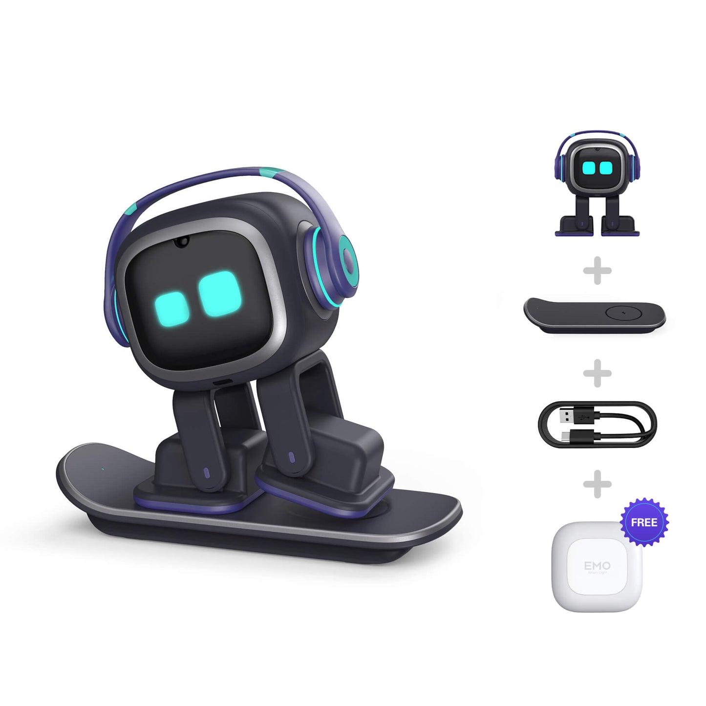 Advanced Emo Smart AI Desktop Robot Pet With Voice Control, 100+ Facial Expressions, Home Station & Skateboard Variations – Perfect AI Companion For Home & Office.