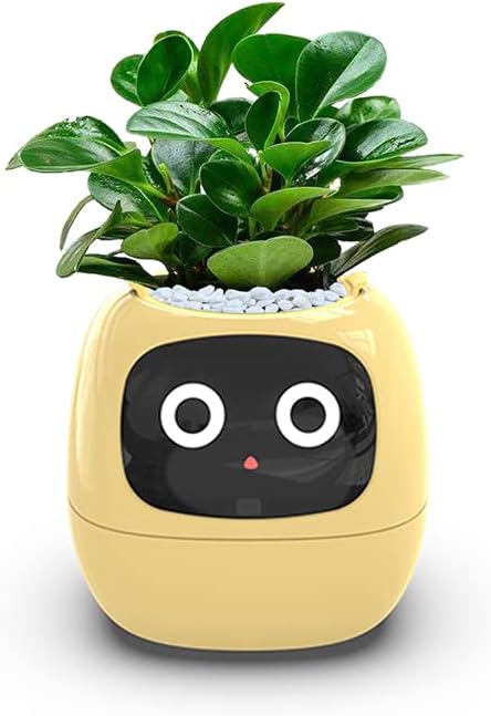 AI Smart Flowerpot with 7 Sensors and Multiple Expressions, Intelligent Pet Planter for Living Room, Plant-Free.