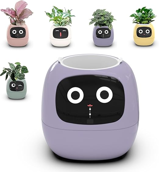 AI Smart Flowerpot with 7 Sensors and Multiple Expressions, Intelligent Pet Planter for Living Room, Plant-Free.