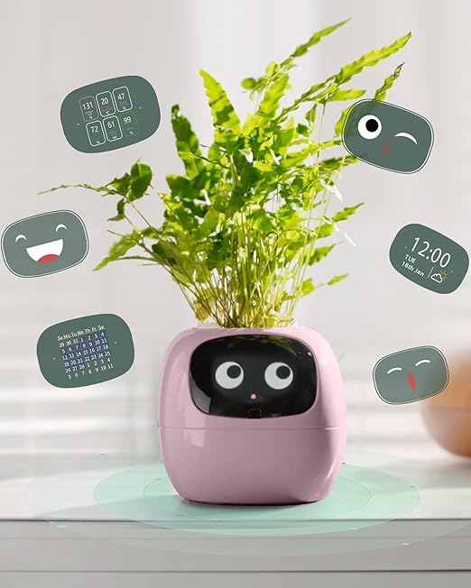 AI Smart Flowerpot with 7 Sensors and Multiple Expressions, Intelligent Pet Planter for Living Room, Plant-Free.