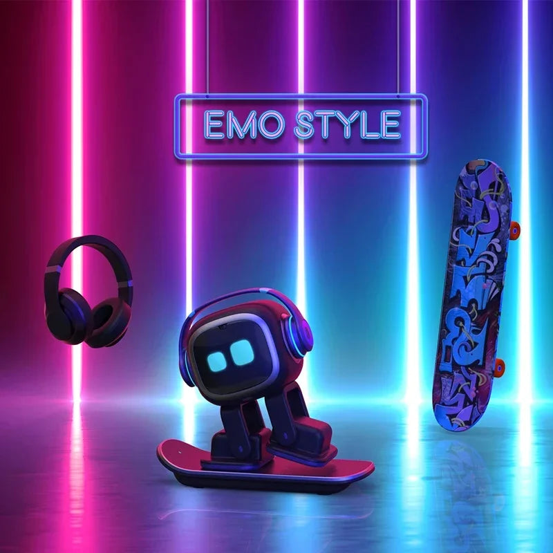 Advanced Emo Smart AI Desktop Robot Pet With Voice Control, 100+ Facial Expressions, Home Station & Skateboard Variations – Perfect AI Companion For Home & Office.