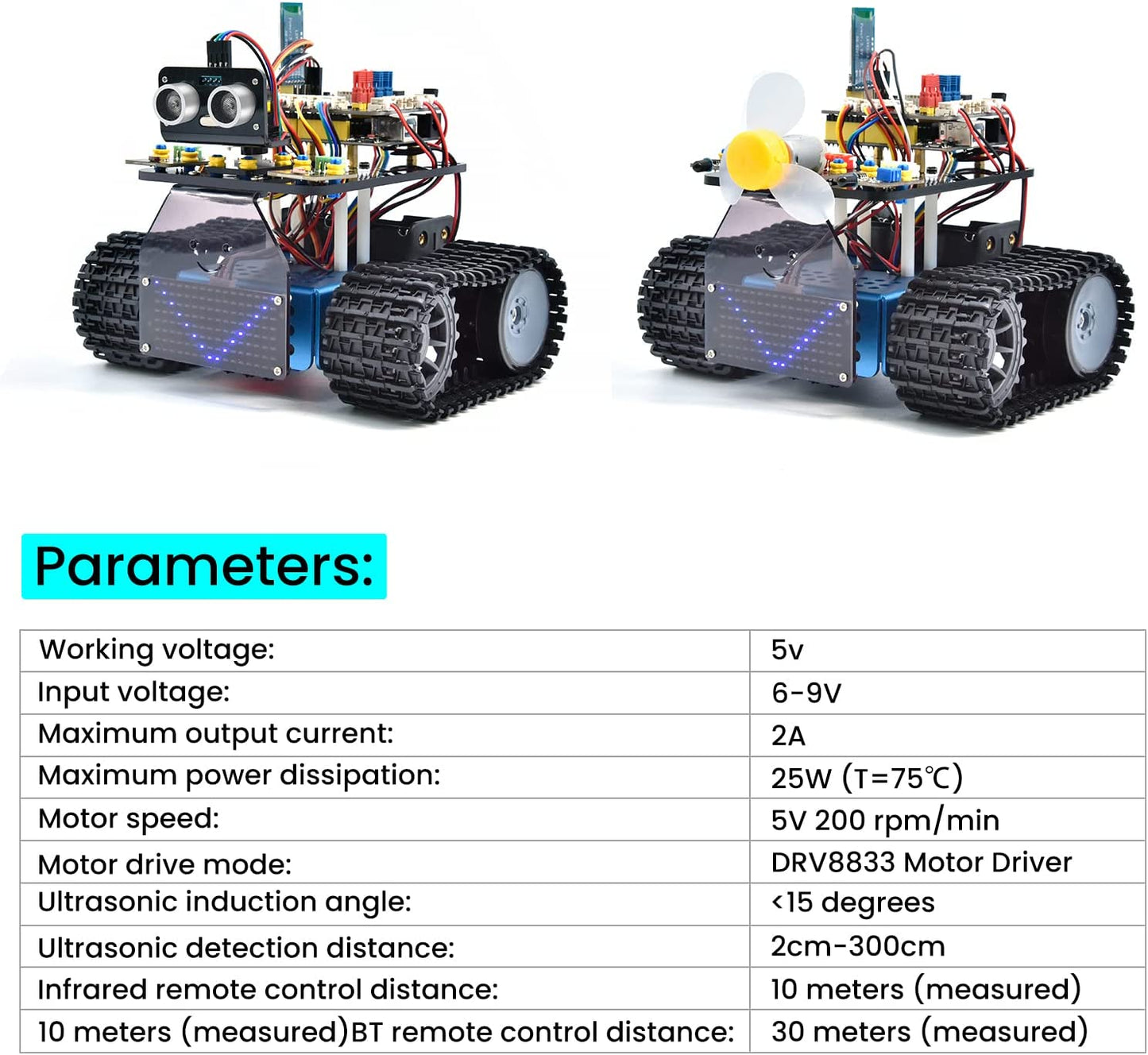 Mini Caterpillar Tank Robot V3 With Programmable LED Panel KS0555