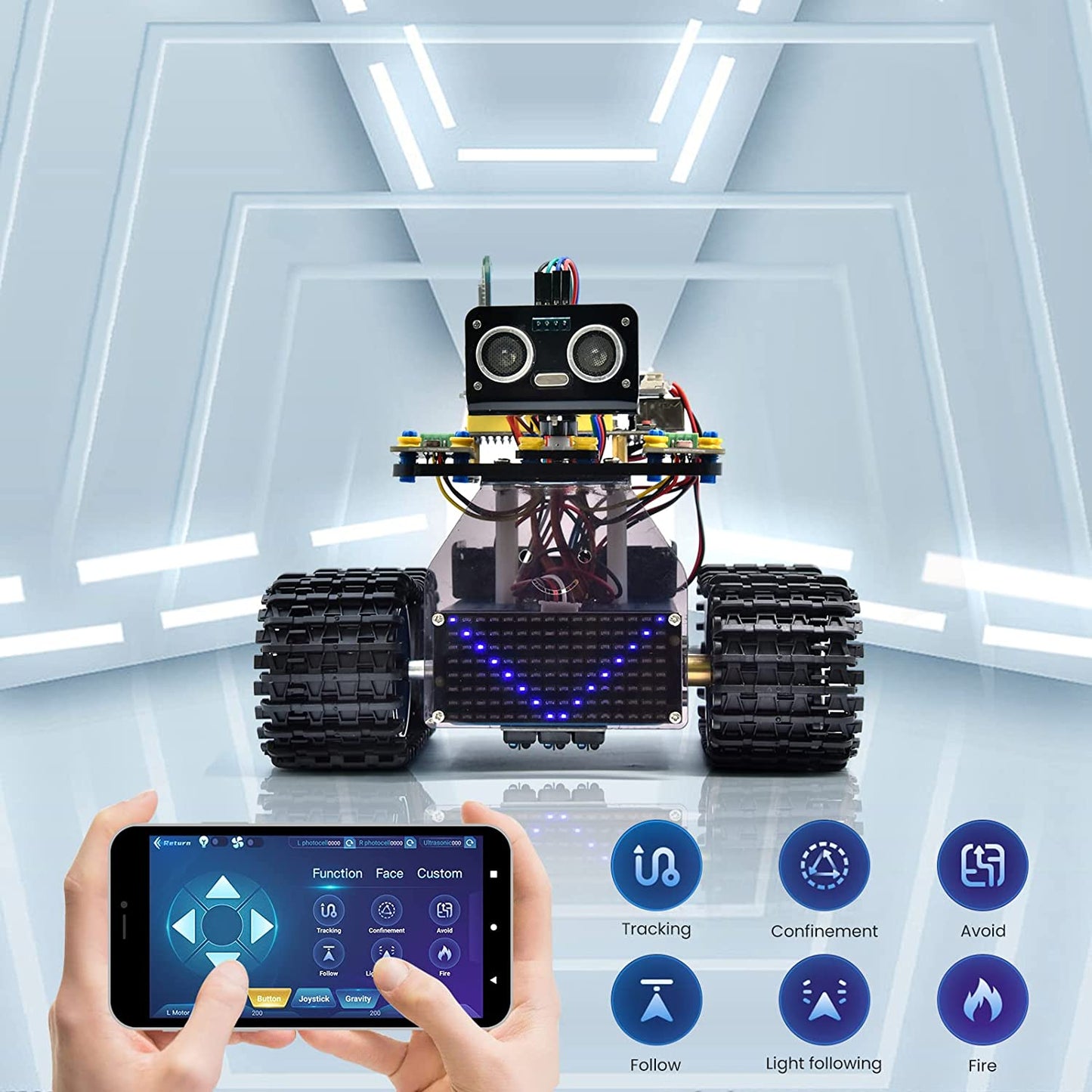 Mini Caterpillar Tank Robot V3 With Programmable LED Panel KS0555