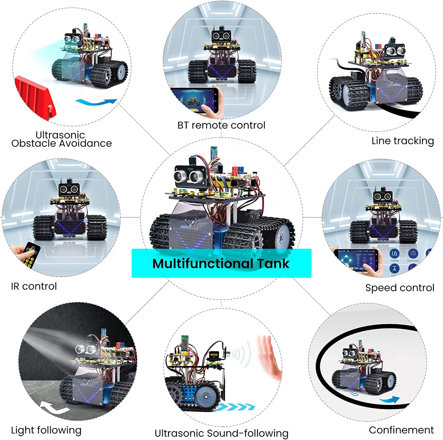 Mini Caterpillar Tank Robot V3 With Programmable LED Panel KS0555