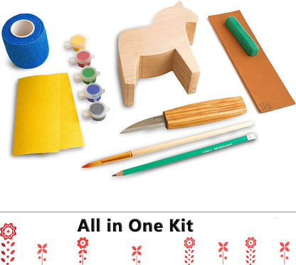 Wood Carving Kit for Beginners -  Set DIY02 Dala Horse DIY02