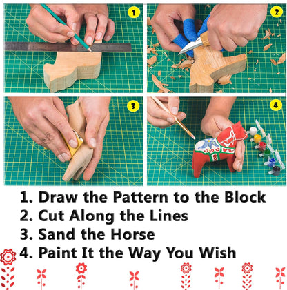 Wood Carving Kit for Beginners -  Set DIY02 Dala Horse DIY02
