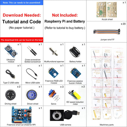Three-Wheeled Smart Car DIY Kit Compatible with Raspberry Pi FNK0021